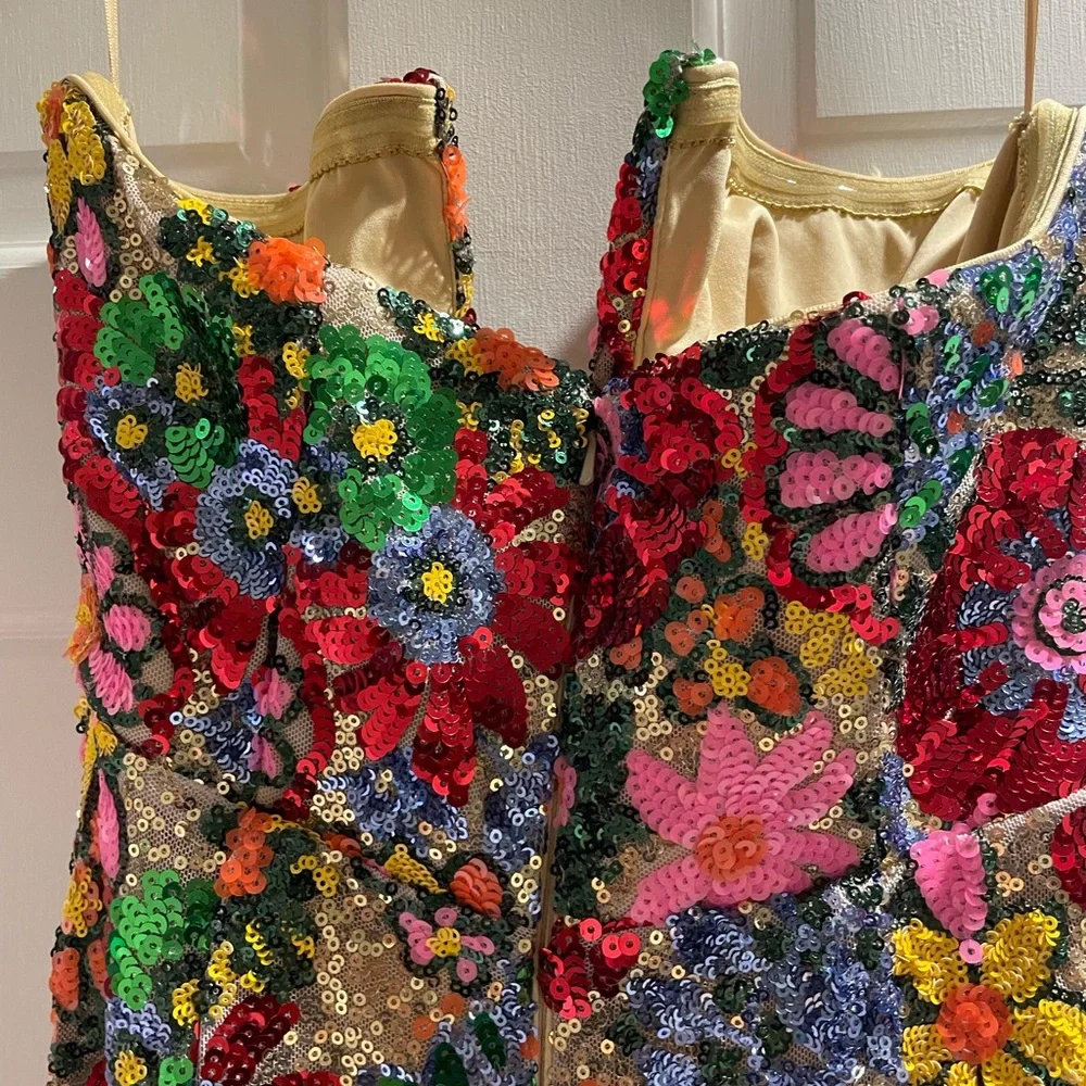 Unique Designer Floral Sequin Strapless Maxi - Picture 5 of 6